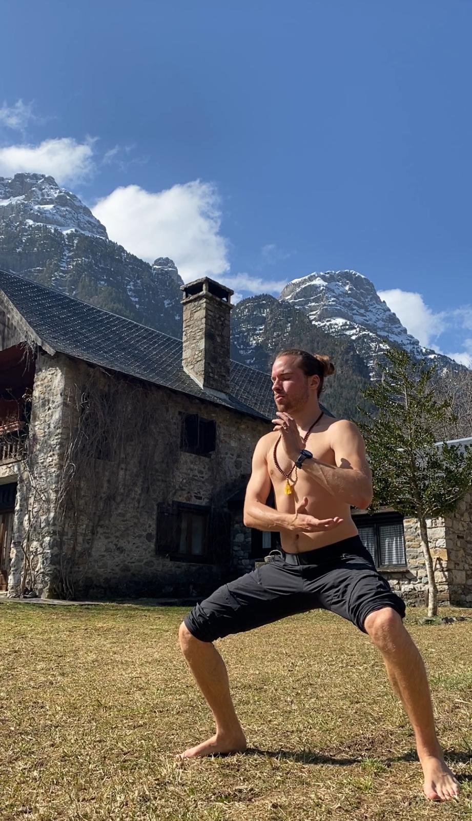 Filip practising movement in a mountain landscape